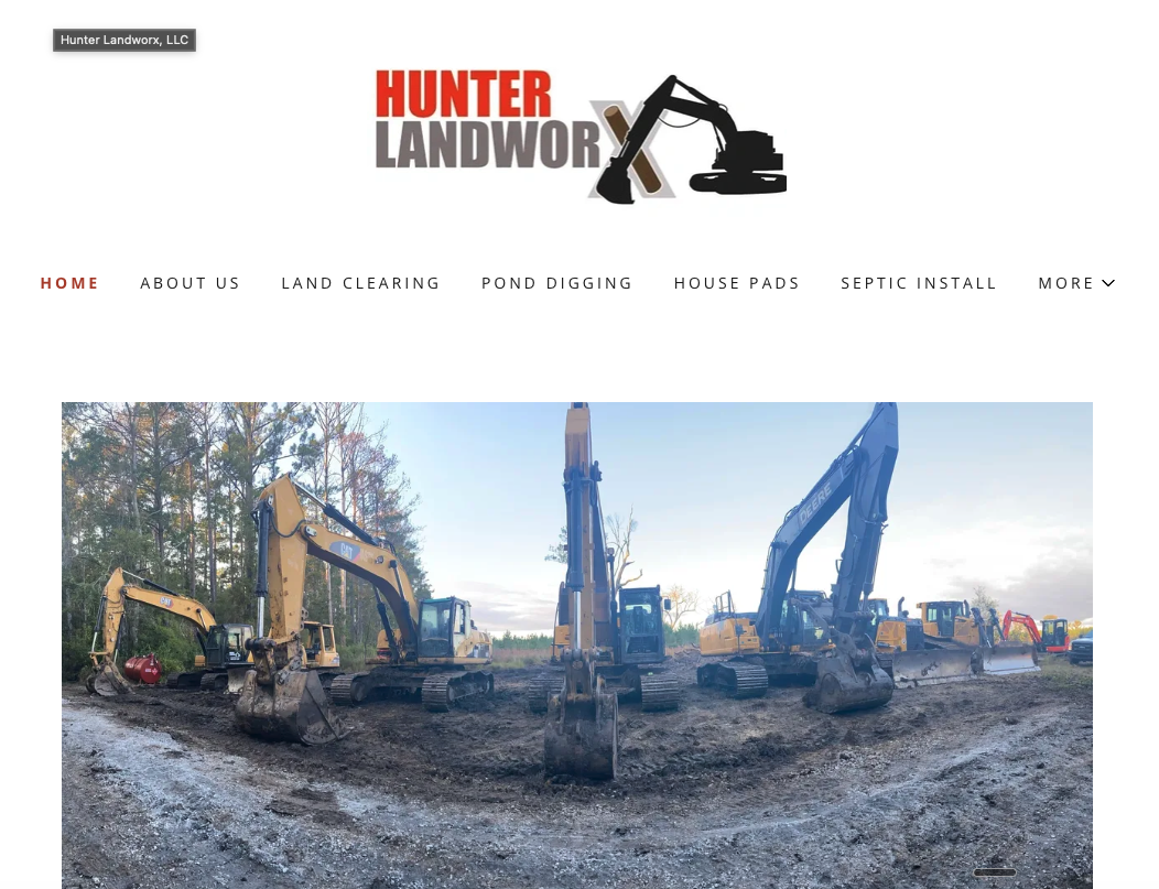 Hunter Landworx website — land clearing and site work South Carolina