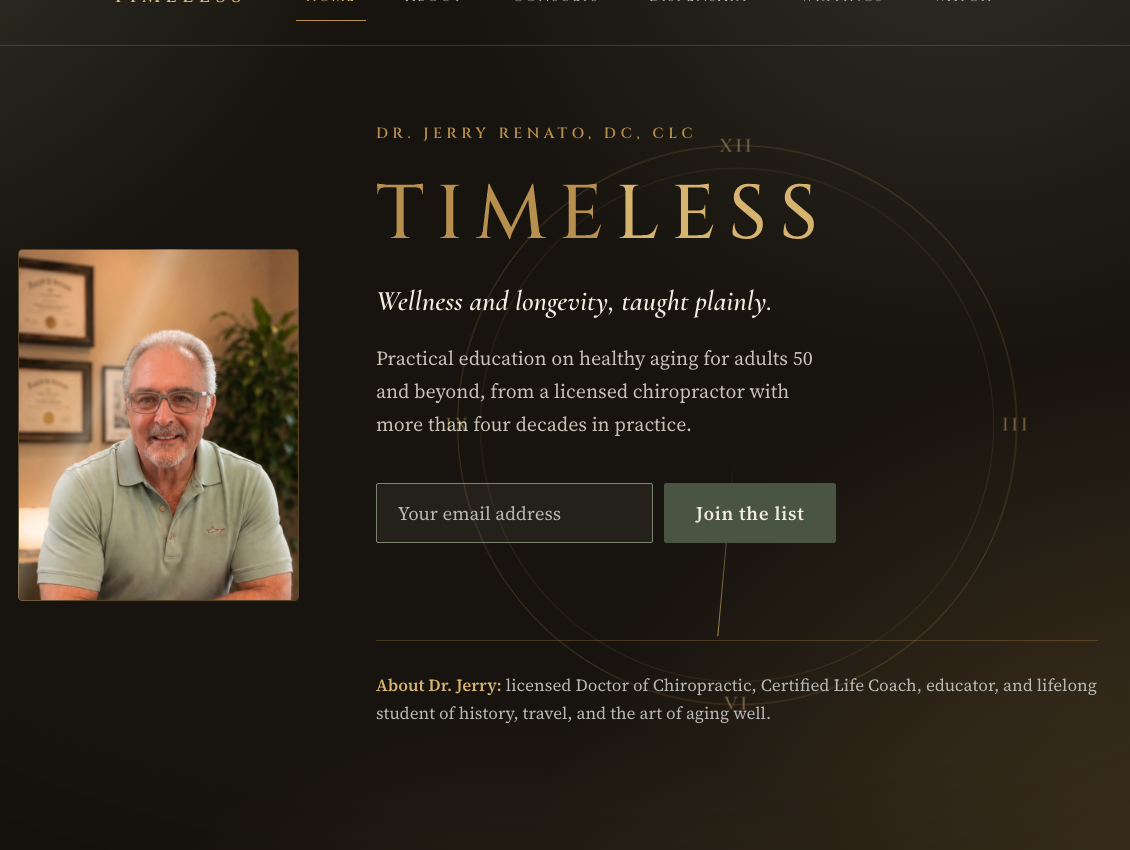 TIMELESS by Dr. Jerry Renato website, wellness and longevity education